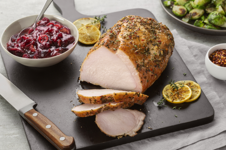 Smoked Basted Turkey Breast ‘Trisket’ with Cranberry Onion Relish
