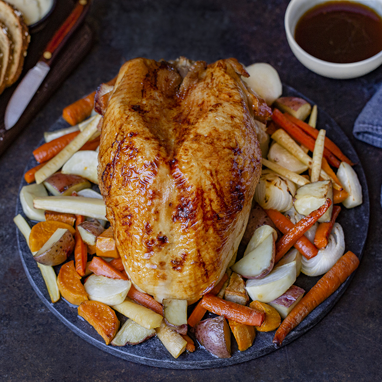Maple Bourbon Glazed Turkey Bone-In-Breast with Roasted Root Vegetables